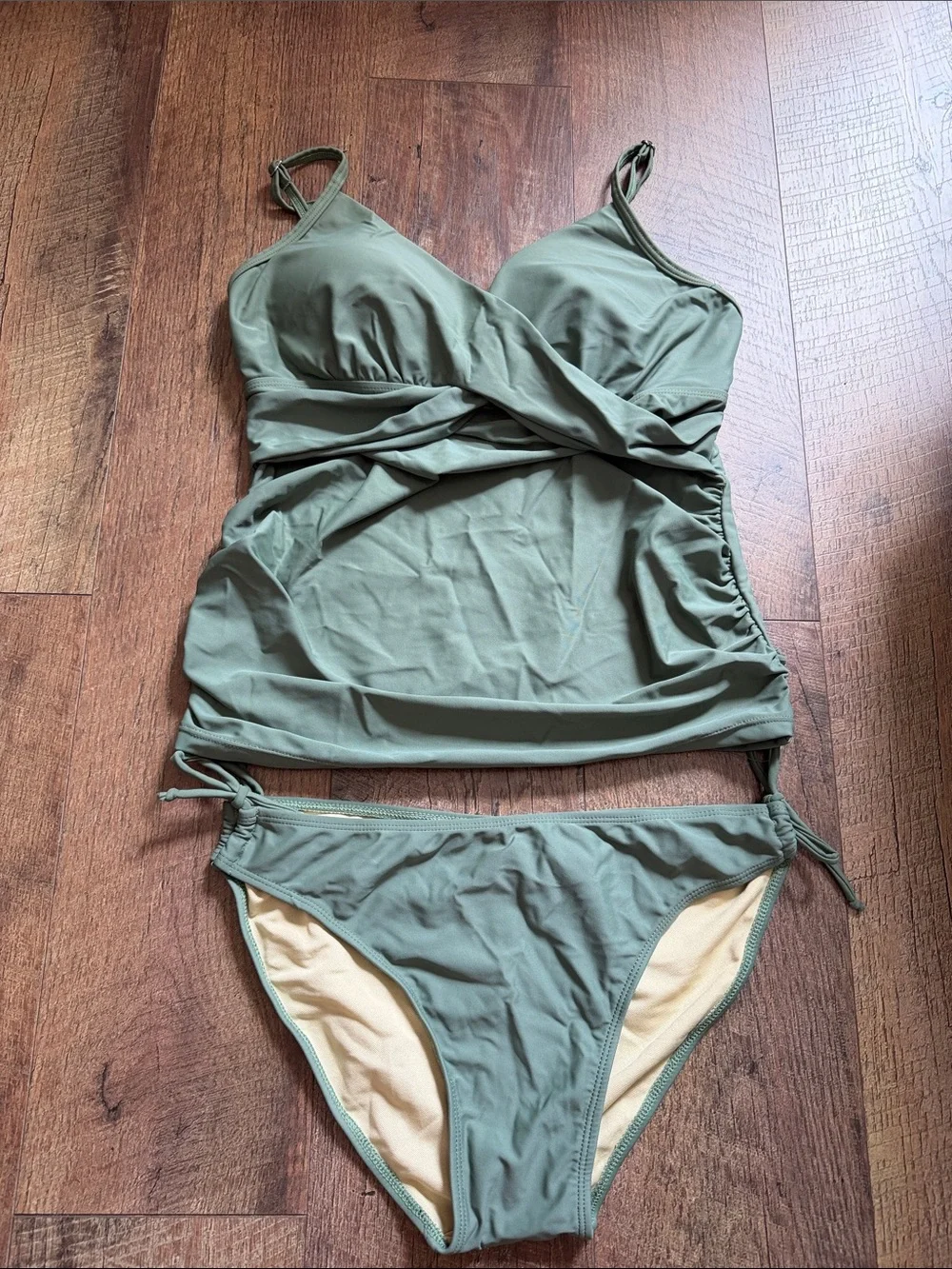 Olive Ruched Tankini Set - Two Piece Swimwear